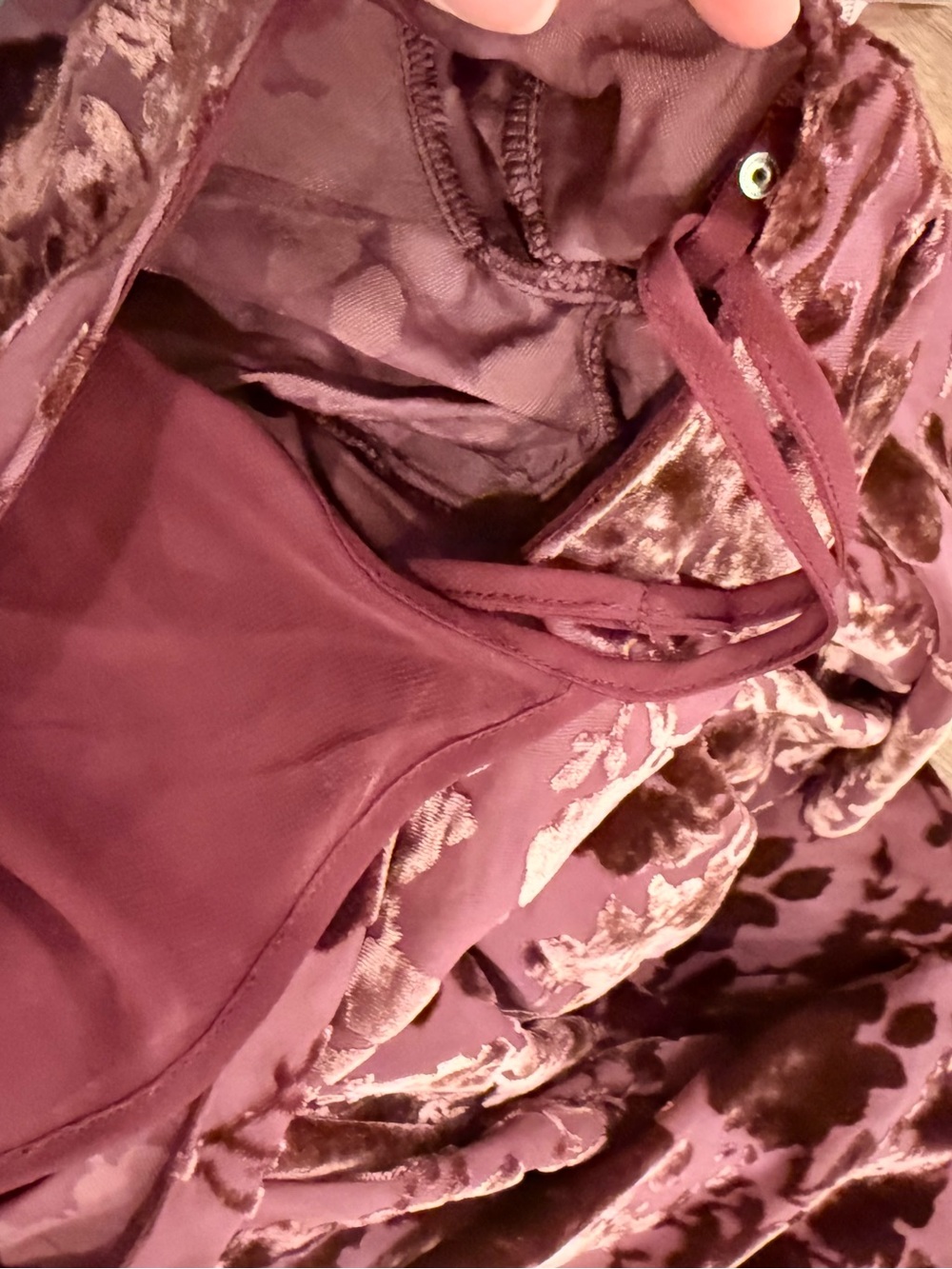 Velvet Burn Out Midi Dress Burgundy Floral Sheer Whimsigoth Dark Feminine Size M - Picture 11 of 14